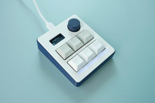 Togkey 6 key programmable macropad with rotary encoder and OLED display white and navy blue case