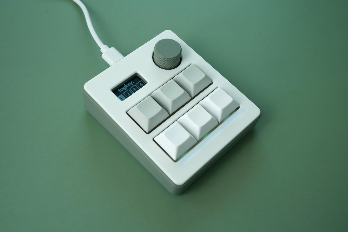 Togkey 6 key programmable macropad with rotary encoder and OLED display white and sage green case
