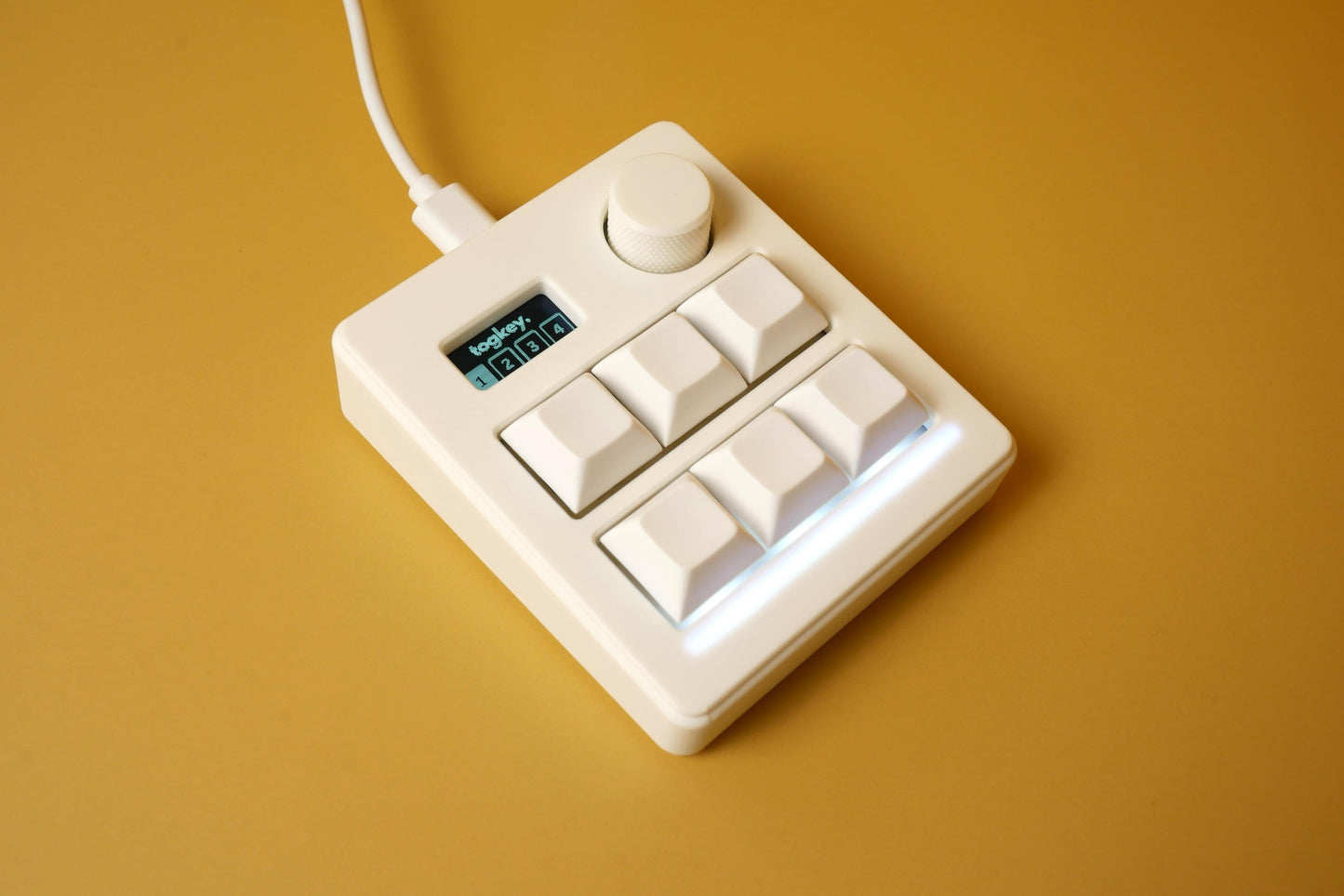 Togkey 6 key programmable macropad with rotary encoder and OLED display white on white case